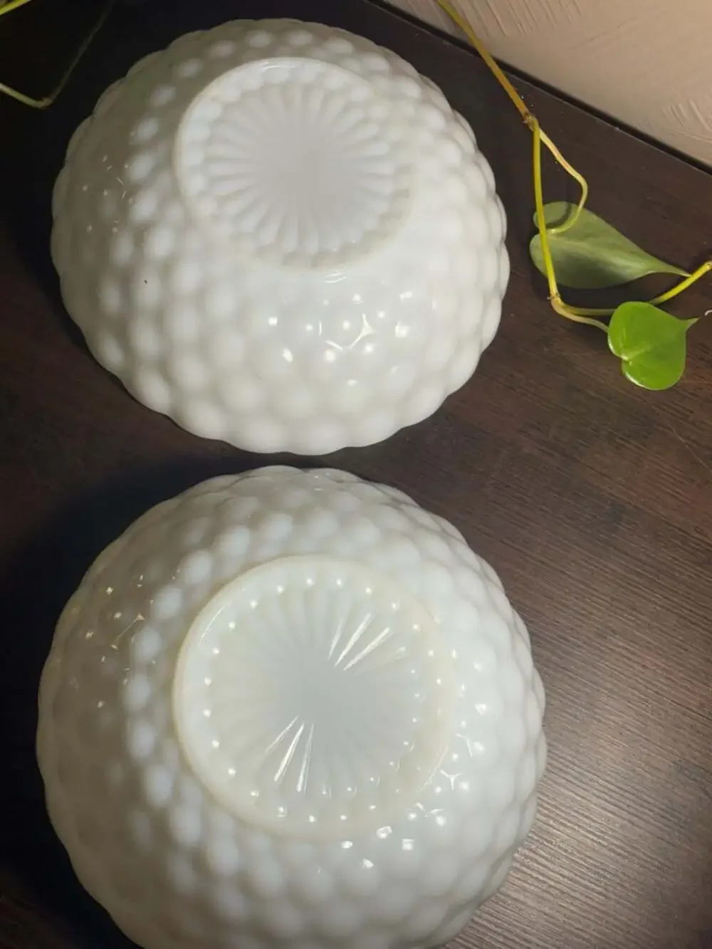 Vintage Anchor Hocking White Milk Glass Bubble Pattern Bowls, Set of 2